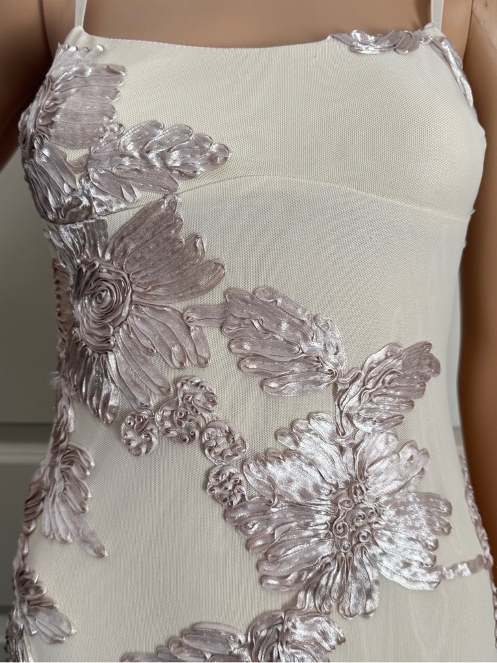 New Elegant Floral Sheer Slip Dress in Champagne - Picture 9 of 10